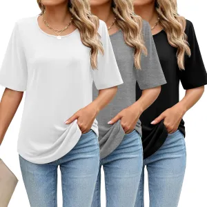 Huukeay 3 Pcs Womens Half Sleeve Top Elbow Length T Shirt Women Round Neck Basic T Shirt Summer Casual Blouses