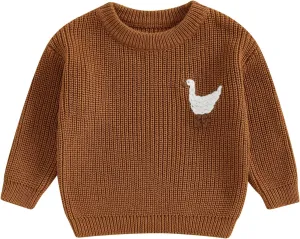 Infant Baby Boy Girl Knit Sweater Rooster Goose Embroidery Crew Neck Long Sleeve Pullover Knit Shirt Winter Clothes