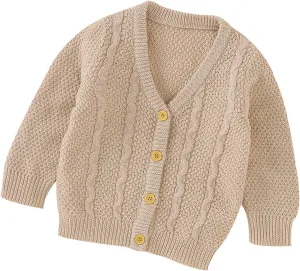 Infant Baby Boy Girl Long Sleeve Knitted Sweater Button Cardigan Coat Twist Knitwear Jacket Winter Warm Clothes