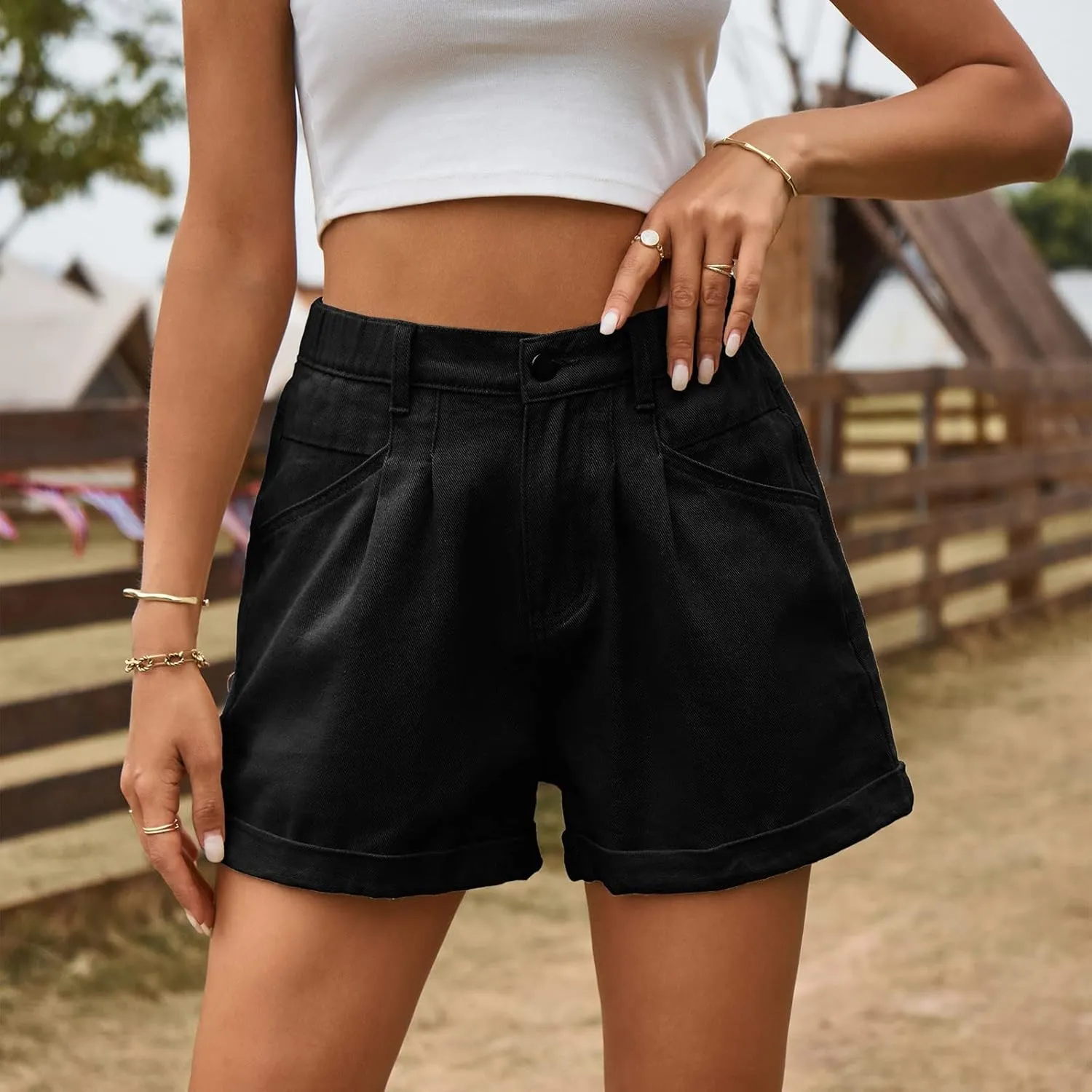 Jean Shorts Womens Trendy High Rise Denim Shorts Baggy Folded Hem Jeans Jorts Summer Hot Short Pants for Streetwear