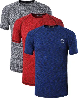 jeansian Men's 3 Packs Athletic Quick Dry Fit Short Sleeve Sport T-Shirt Tshirts Tee Shirt Tennis Golf Bowling LSL182