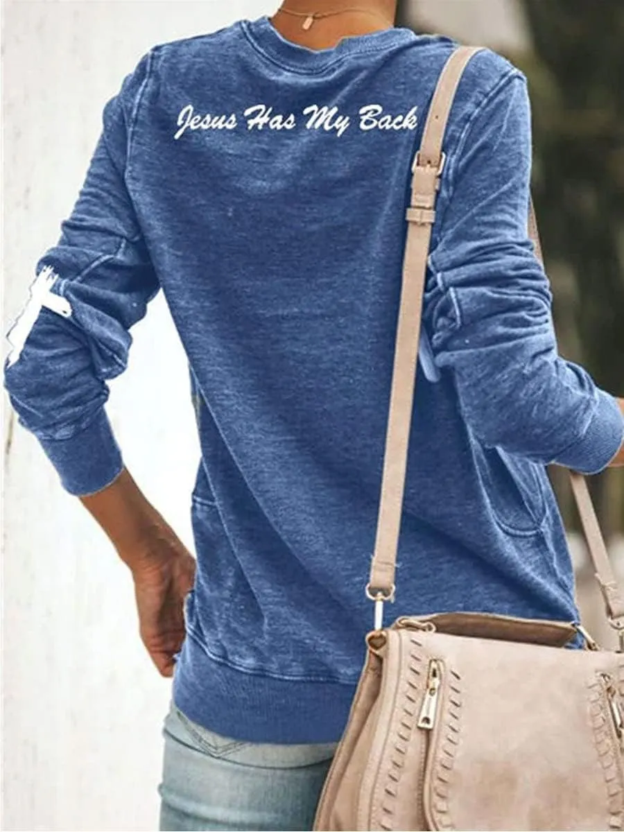 Jesus Has My Back, Normal Isn't Coming Back Jesus is Sweatshirt, Revelation 14 Shirt, Long Sleeve Casual Letter Print Shirt