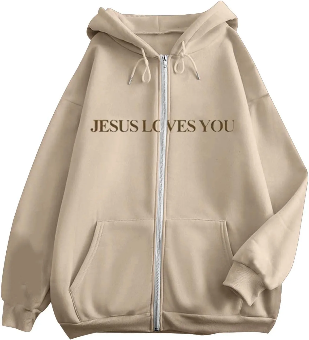 Jesus Loves You Zip Up Christian Hoodies for Women Bible Verse Oversized Long Sleeve Pockets Drawstring Sweatshirts