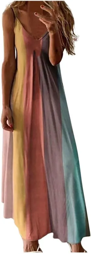 JiXiang Beach Dresses for Women 2025 Vacation Boho Long Summer Casual Sun Dress Spaghetti Strap Flowy Embroidered Maxi Dress