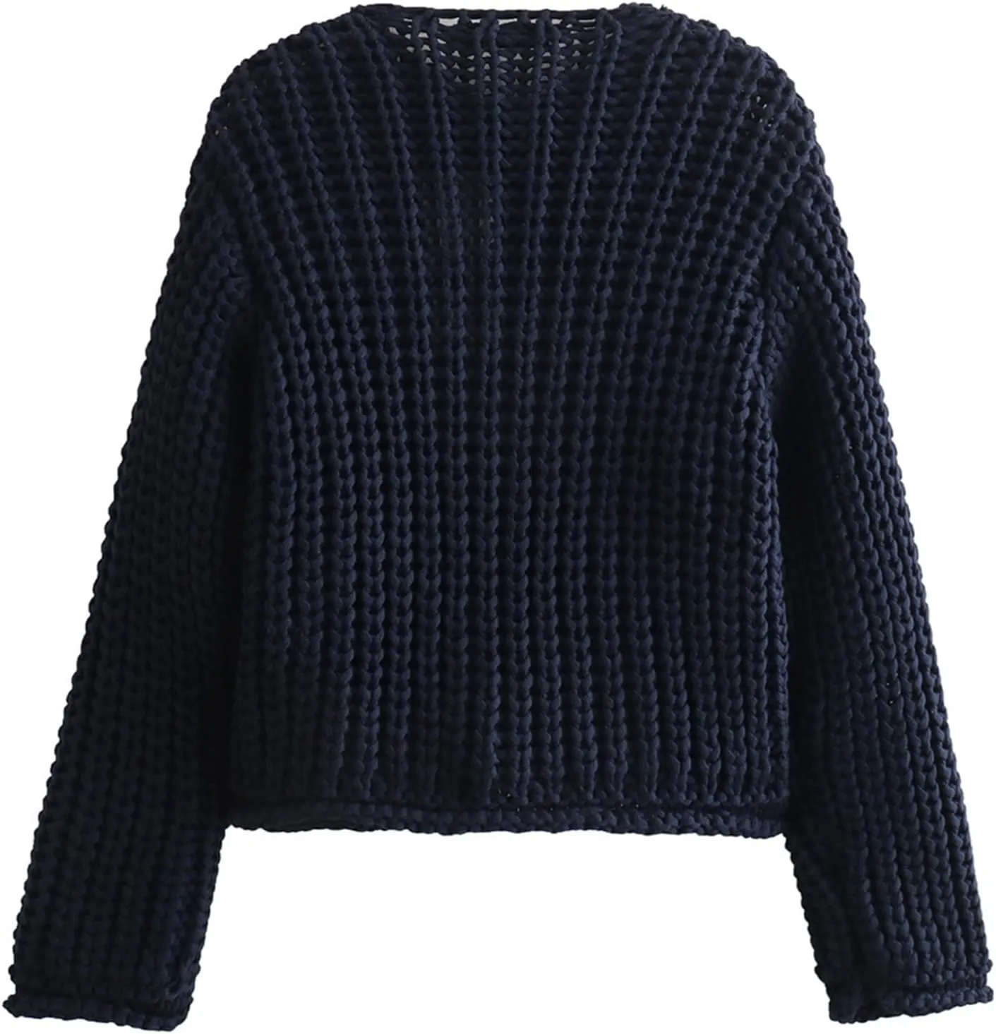 KEOMUD Women Button Down Cardigan Sweater Casual Long Sleeve Crewneck Cropped Chunky Knit Outerwear with Pockets