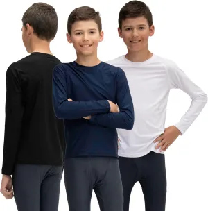 KISTA 3 Pack Kid's & Boy's Cool Dry Long Sleeve Compression Shirts, Athletic Workout Shirt, Sports Base Layer T-Shirt