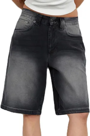 KMBANGI Y2k Women Denim Bermuda Shorts Straight Leg Jean Carpenter Shorts Vintage Mid Rise Knee Length Long Jorts