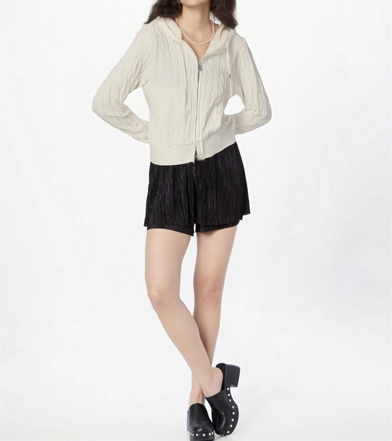 LAVASEON Women's Zip Up Cropped Cardigan Sweater Y2K Cute Long Sleeve Knit Hooded Lightweight Sweaters Jacket