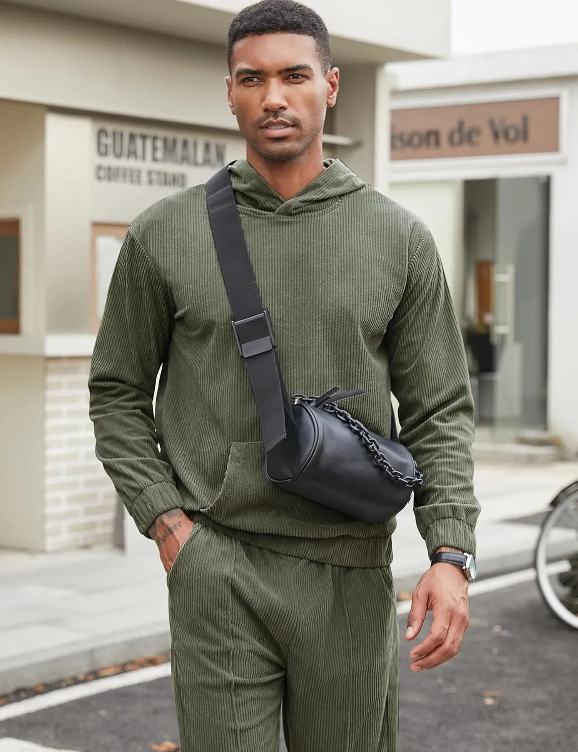 LecGee Men's 2 Piece Corduroy Hoodie and Pants Outfits Long Sleeve Causal Autumn Winter Hoodie Tracksuit Sweatsuit Set