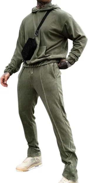 LecGee Men's 2 Piece Corduroy Hoodie and Pants Outfits Long Sleeve Causal Autumn Winter Hoodie Tracksuit Sweatsuit Set