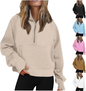 Lenago Scuba Dupes Sweatshirt Quarter Zip Pullover Sweaters Long Sleeve Fleece Half Zip Cropped Hoodies Fall Winter Outfits