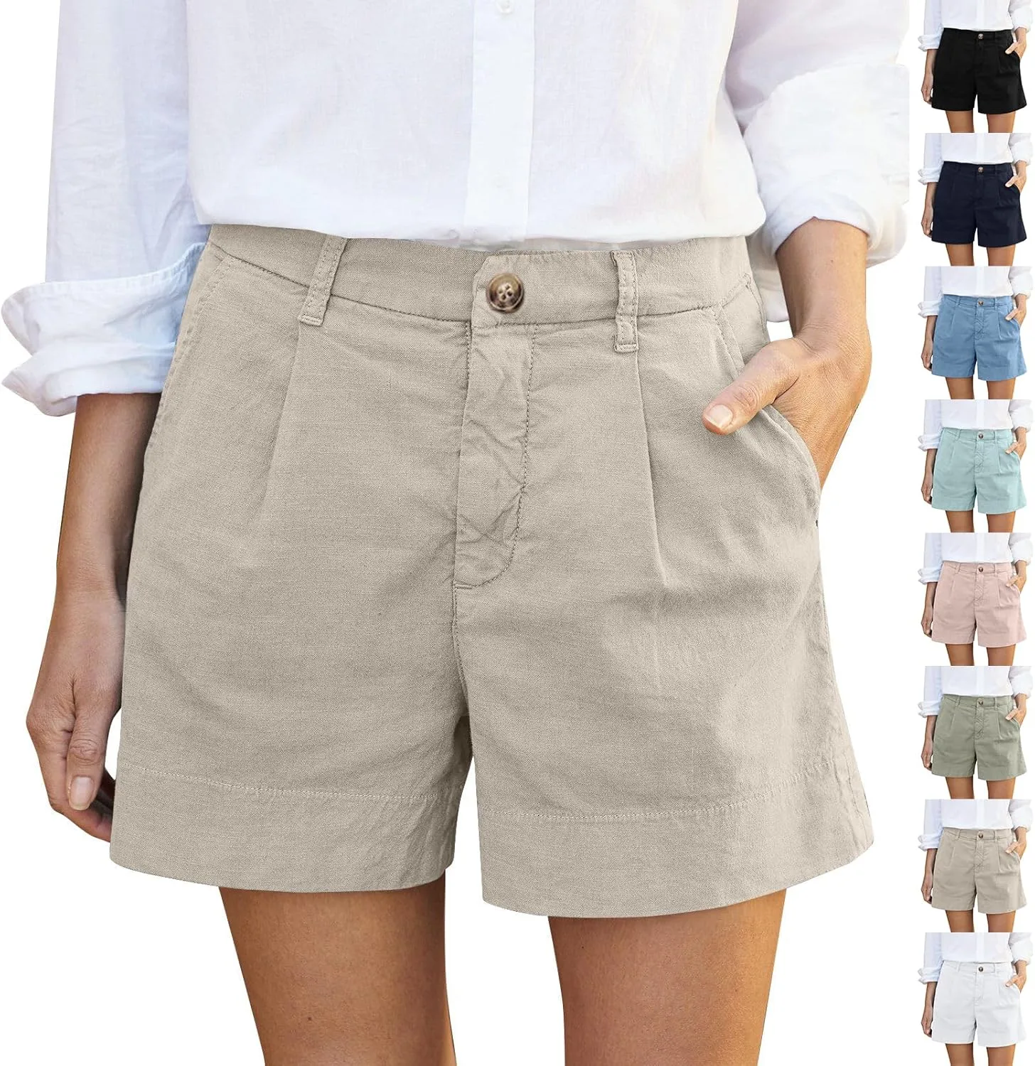 Linen Shorts for Women Summer Wide Leg Shorts High Waisted Bermuda Short Dressy Casual Chino Short with Pockets