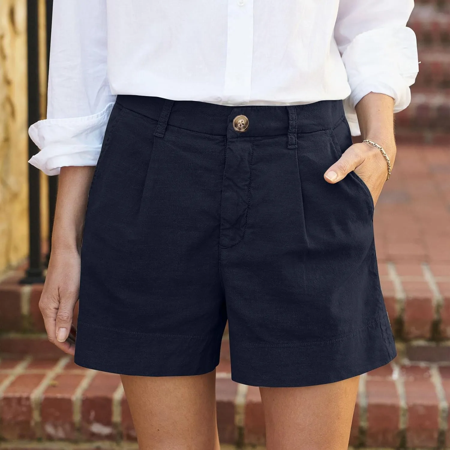 Linen Shorts for Women Summer Wide Leg Shorts High Waisted Bermuda Short Dressy Casual Chino Short with Pockets