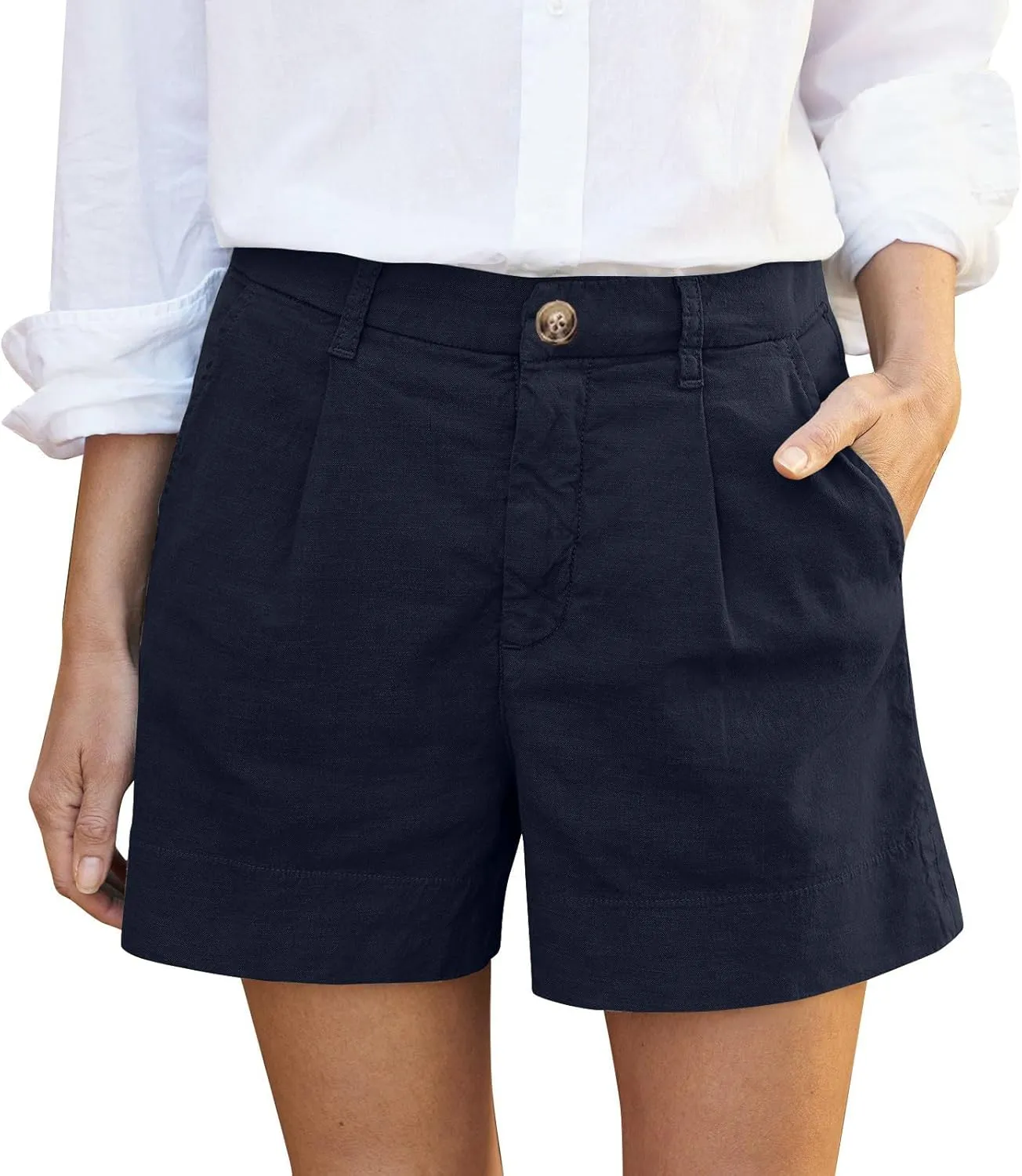 Linen Shorts for Women Summer Wide Leg Shorts High Waisted Bermuda Short Dressy Casual Chino Short with Pockets