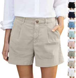 Linen Shorts for Women Summer Wide Leg Shorts High Waisted Bermuda Short Dressy Casual Chino Short with Pockets