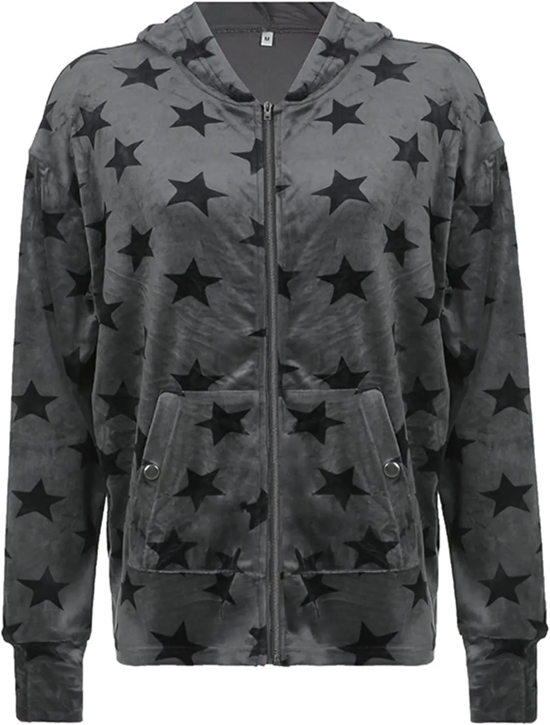 lisenraIn Women Teen Girls Star Pattern Zip Up Hoodie Y2K Vintage Oversized Sweatshirt Spring Fall Aesthetic Trendy Jacket