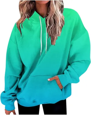 LRMQS Womens Fall Fashion 2024 Trendy Oversized Hoodie Sweatshirts Gradient Color Casual Drawstring Hoodies Pullover Clothes