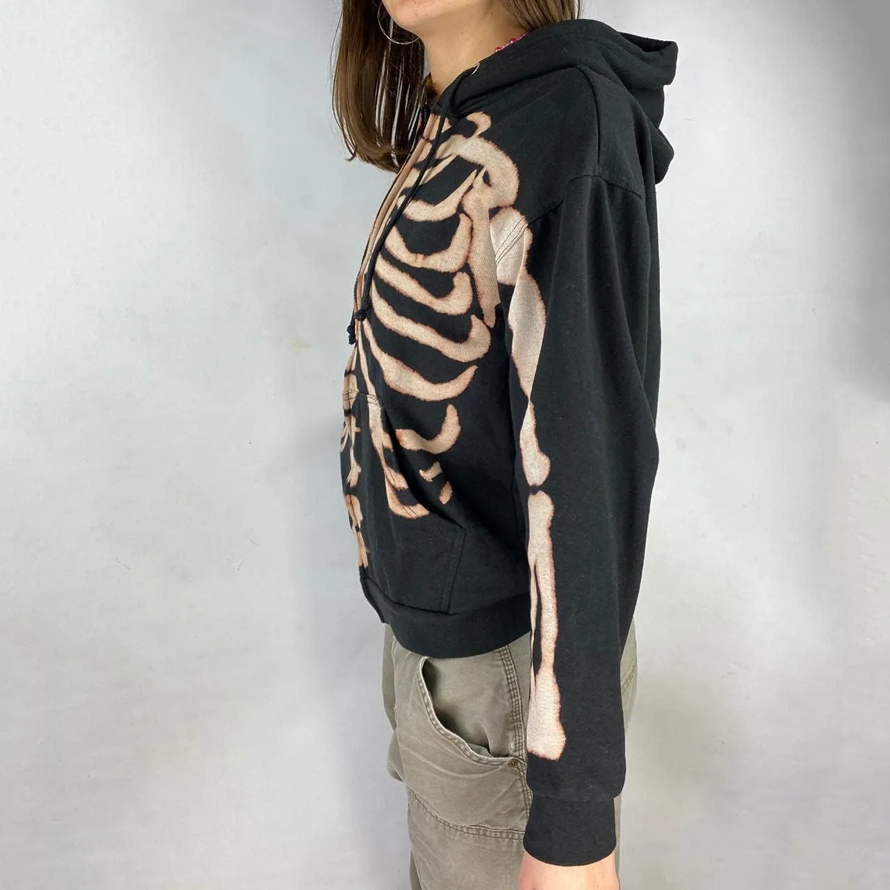 Luckinbaby Women Oversized Zip Up Hoodie Sweatshirt Long Sleeve Y2k Graphic Jacket Skeleton Ribcage Sweatshirts