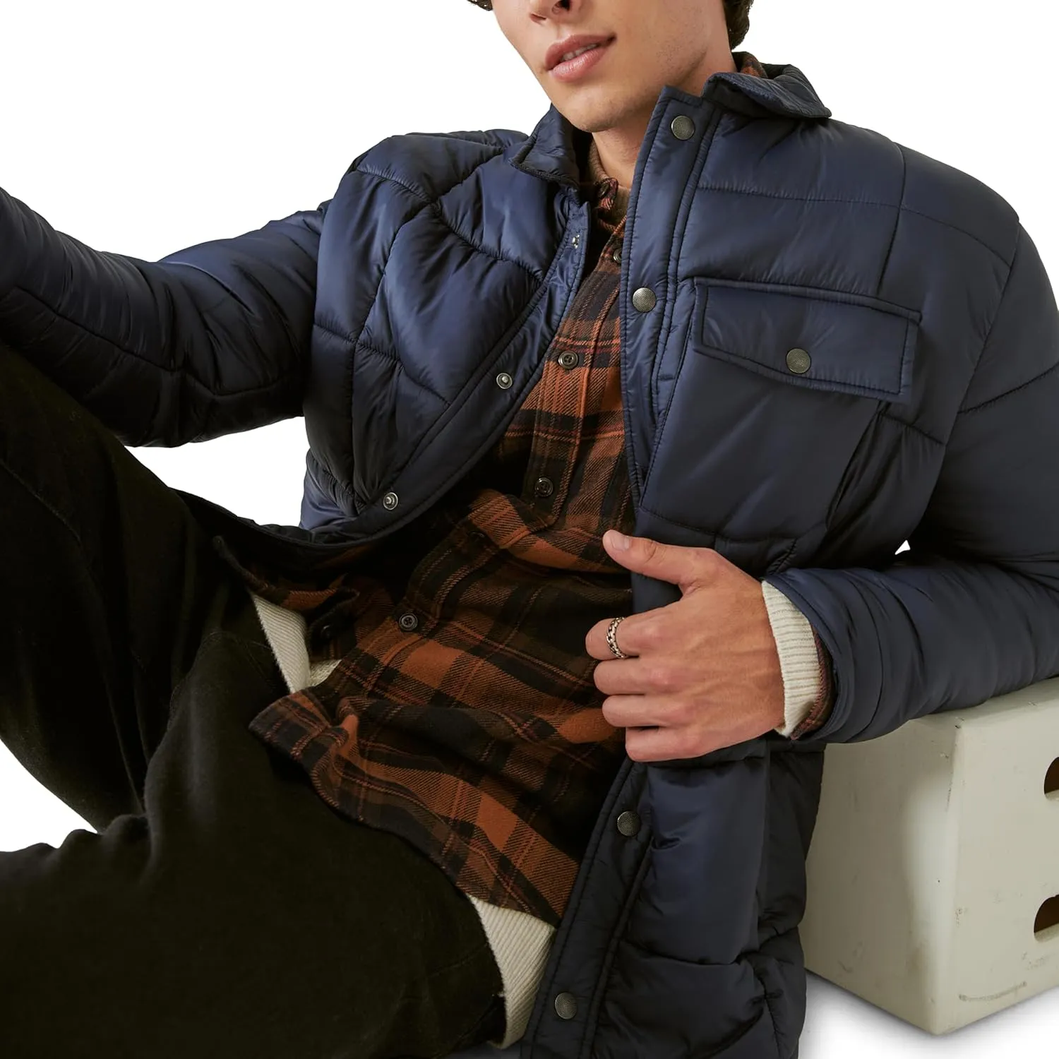 Lucky Brand Men's Quilted Nylon Shirt Jacket