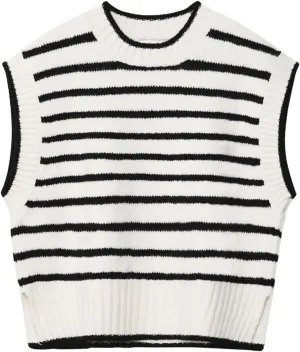 Lueluoye Sweater Vest for Women 2024 Crew Neck Cap Sleeve Tops Striped Knit Tank Top S-2XL
