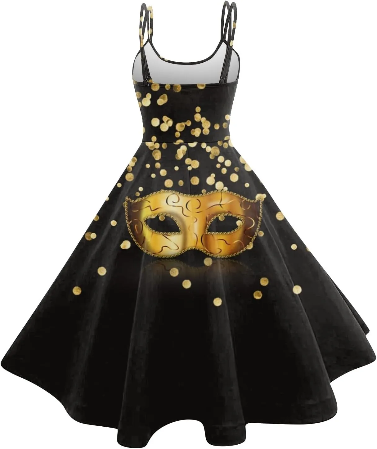 Mardi Gras Dress for Women Carnival Print Sexy Spaghetti Strap Cocktail Punk Vintage A-Line Swing Midi Dresses