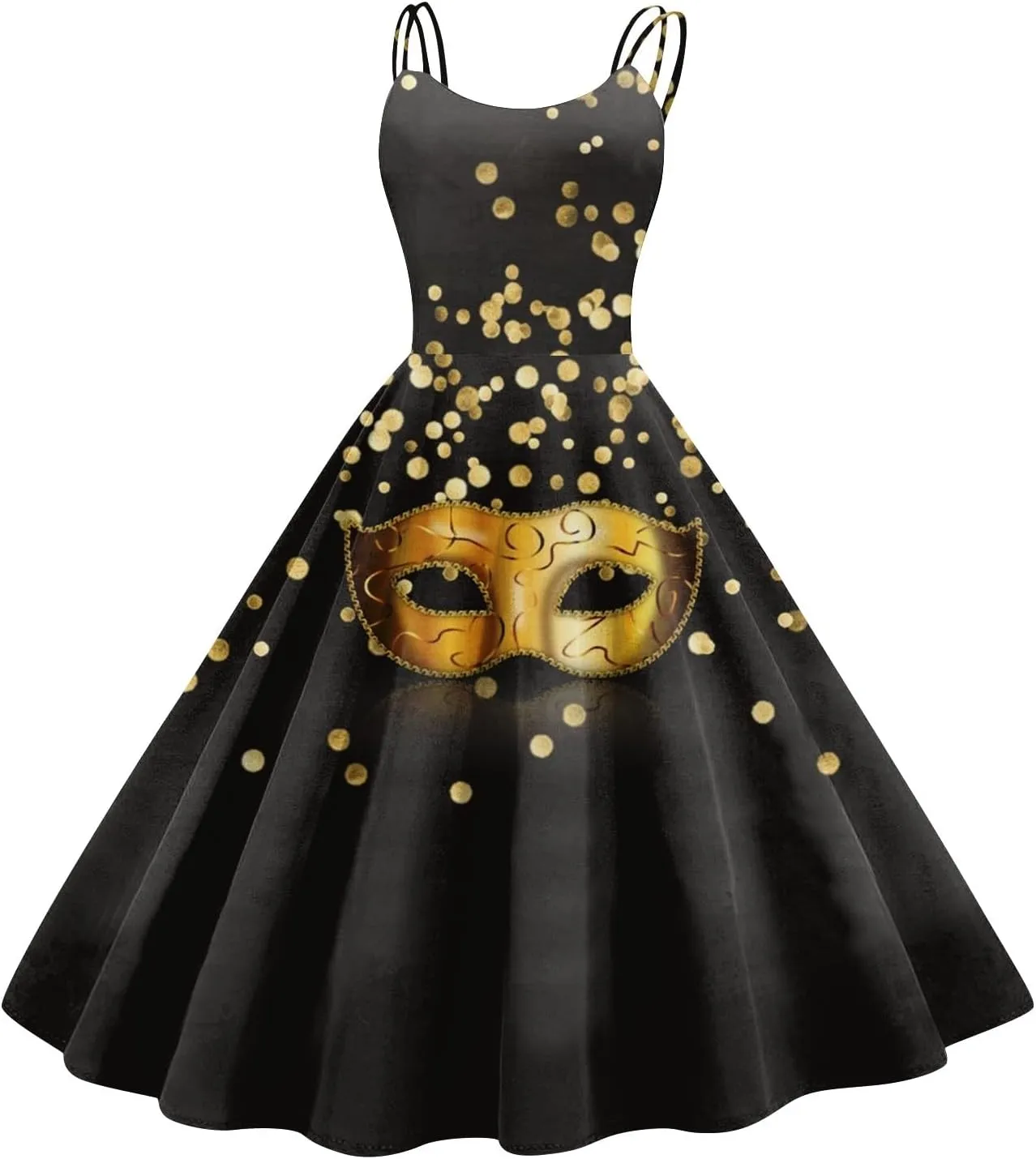 Mardi Gras Dress for Women Carnival Print Sexy Spaghetti Strap Cocktail Punk Vintage A-Line Swing Midi Dresses