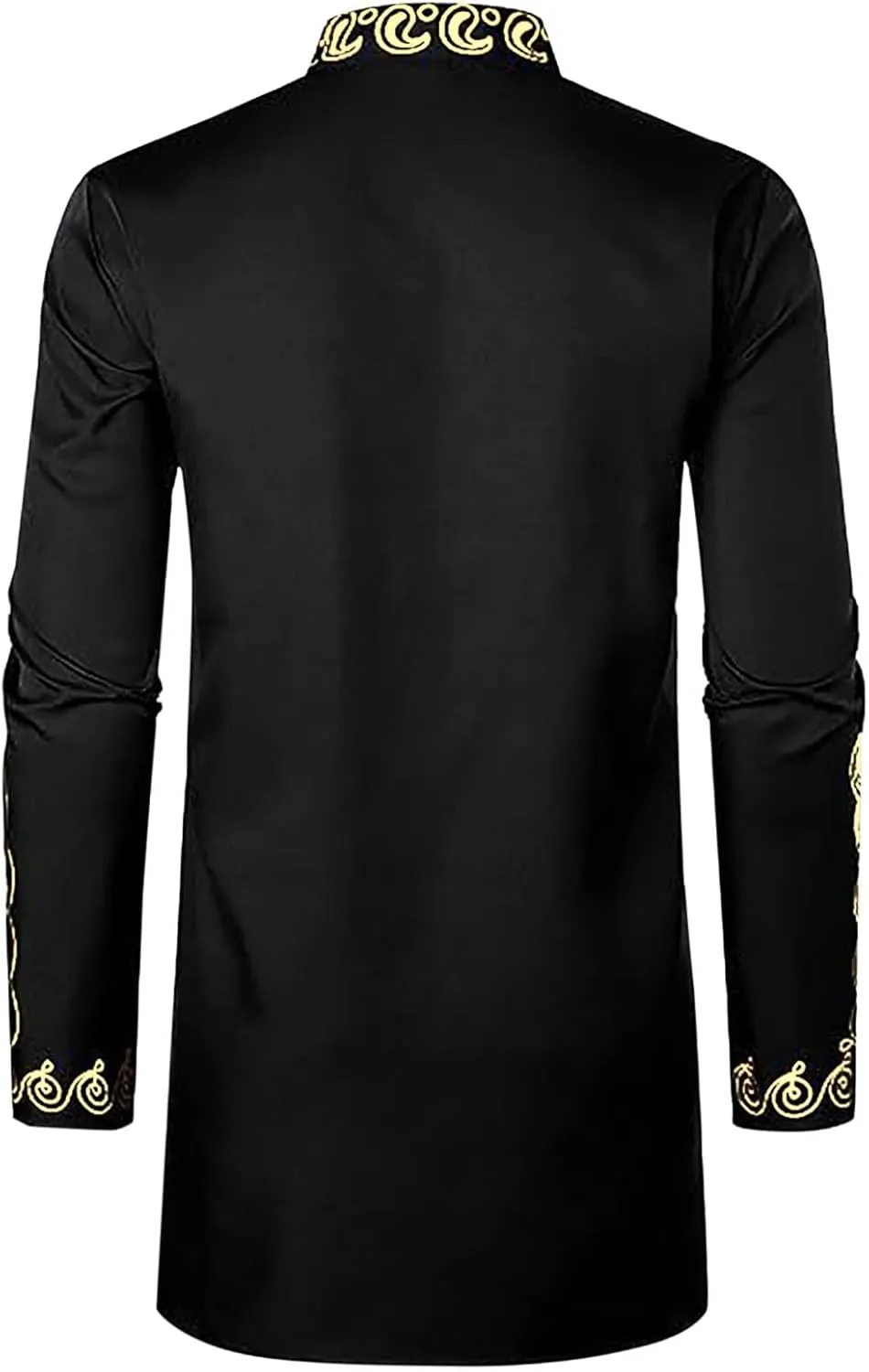 Men's Africa Suit Retro Long Sleeve Graphic Musilm Thobe and Pants Outfit Middle East Islamic Traditional 2 Piece Set