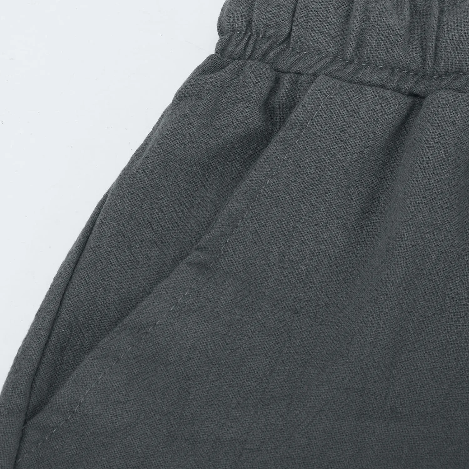 Mens Cotton Linen Shorts - White, Sleeveless, Elastic Waistband, Loose Fit, 11 Inch Inseam