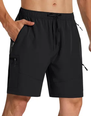 Mens Hiking Cargo Shorts with Zipper Pockets 7" Quick Dry Lightweight Drawstring Shorts for Summer Outdoor Golf Casual