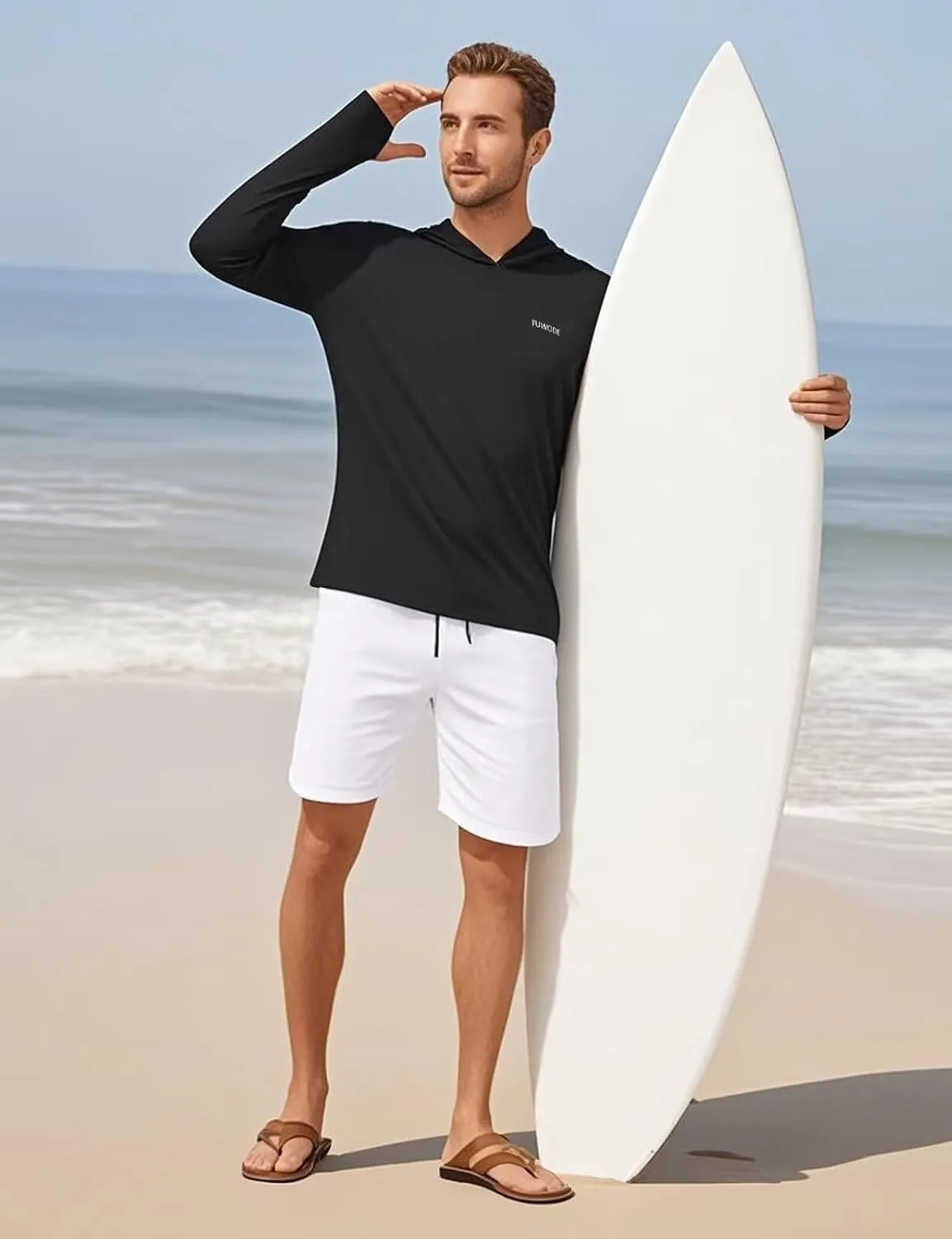 Mens Long Sleeve Sun Shirt with Hood Mask UPF SPF UV Protection for Hiking Fishing Kayaking Summer Outdoor Activities