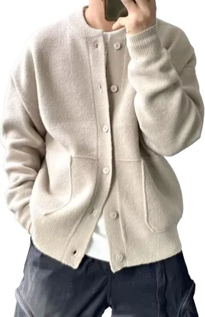 Men's Loose Fit Button Down Sweater Knitted Crew Neck Casual Sweater Cardigan Fashion Long Sleeve Sweaters