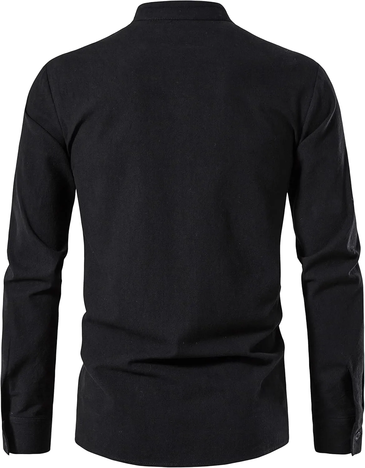Men's Medieval Renaissance Viking Pirate Costume Long Sleeve Linen Shirt V Neck Lace Up Stand Collar Retro T-Shirt