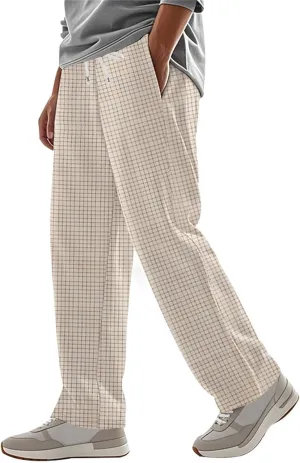 Mens Plaid Pants Straight Leg Casual Pants Open Bottom Fashion Sweatpants Loose Drawstring Waist Trousers for Summer