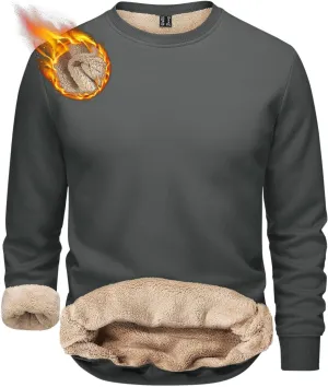 Men's Sherpa Lined Fleece Thick Sweatshirt Oversized Warm Crewneck Heavyweight Long Sleeve Pullover Winter Tops