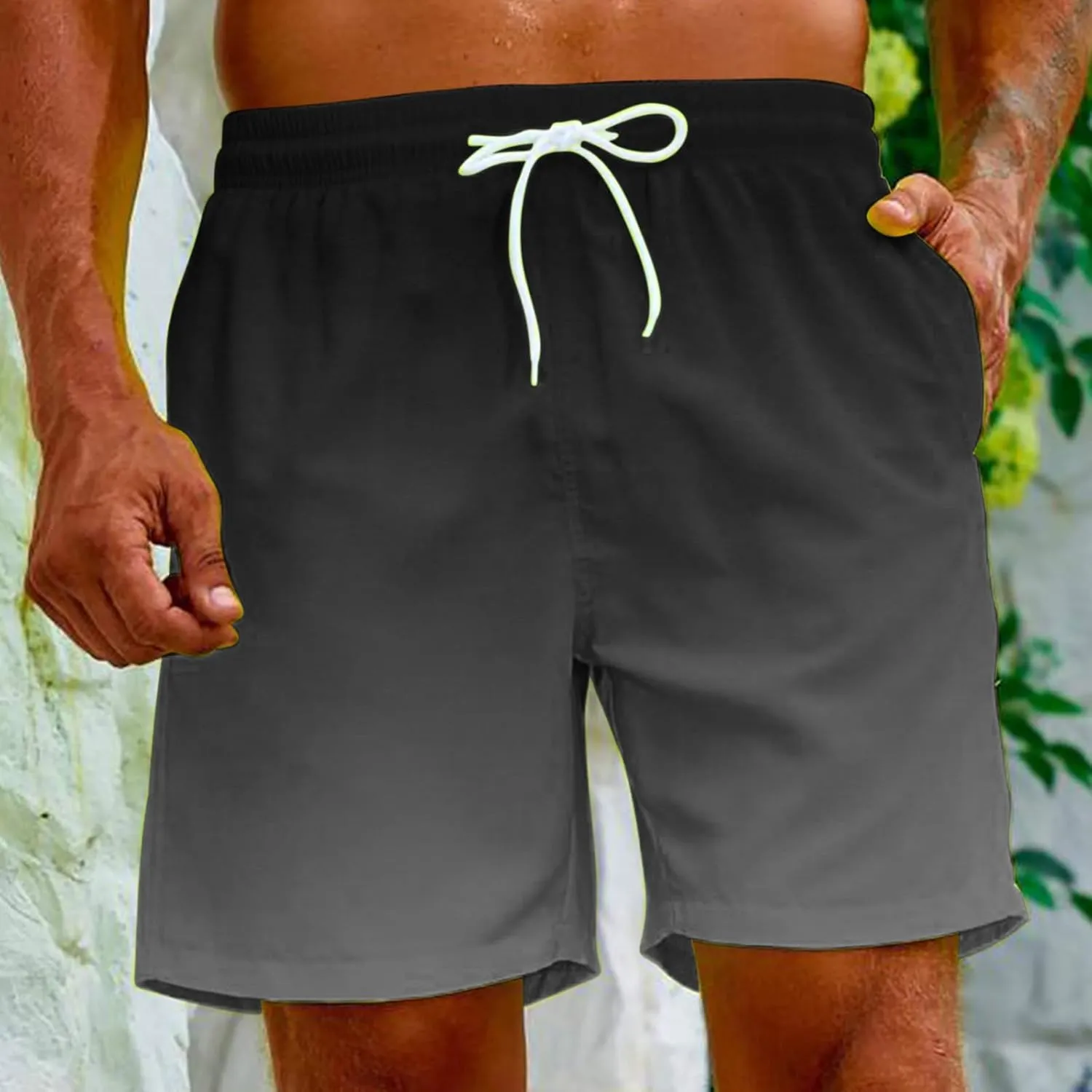 Mens Summer Beach Short Pants Gradient Drawstring Elastic Stretch Casual Shorts Multi-Pocket Fast Dry Baggy Jorts