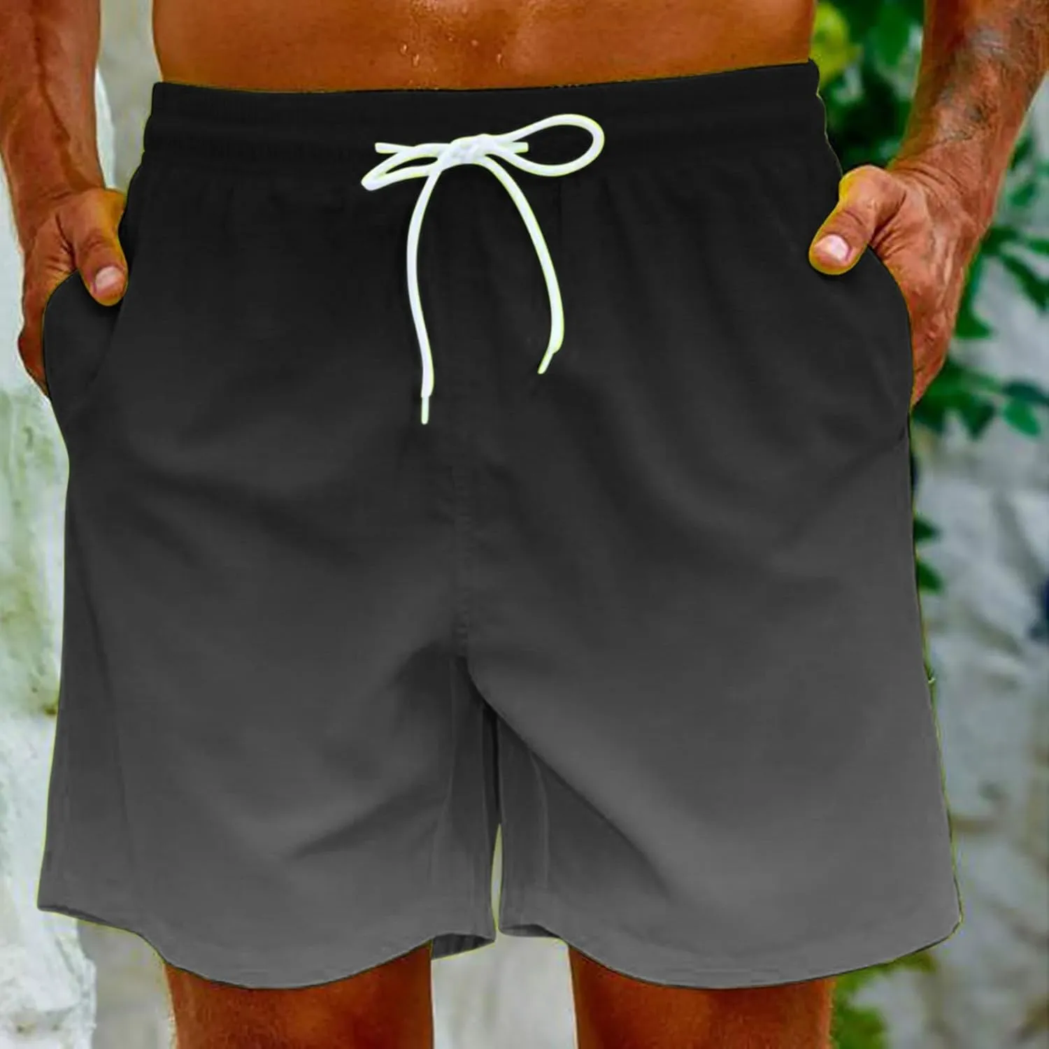 Mens Summer Beach Short Pants Gradient Drawstring Elastic Stretch Casual Shorts Multi-Pocket Fast Dry Baggy Jorts