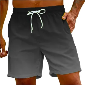 Mens Summer Beach Short Pants Gradient Drawstring Elastic Stretch Casual Shorts Multi-Pocket Fast Dry Baggy Jorts