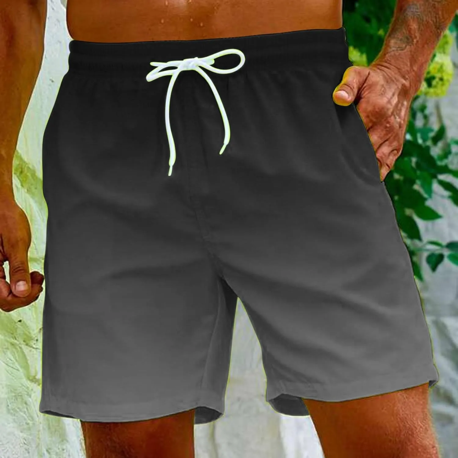 Mens Summer Beach Short Pants Gradient Drawstring Elastic Stretch Casual Shorts Multi-Pocket Fast Dry Baggy Jorts