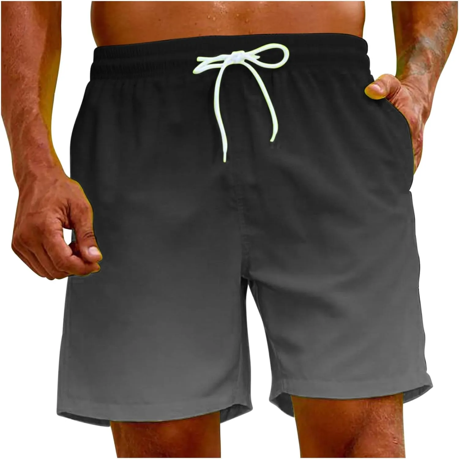 Mens Summer Beach Short Pants Gradient Drawstring Elastic Stretch Casual Shorts Multi-Pocket Fast Dry Baggy Jorts