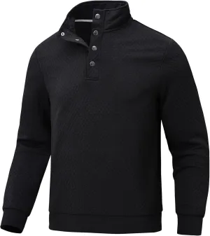 Men's Sweatshirt Quilted Mens Sweater Quarter Button Pullover Sweater Knit Long Sleeve Stand Collar Warm Lightweight