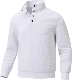 Men's Sweatshirt Quilted Mens Sweater Quarter Button Pullover Sweater Knit Long Sleeve Stand Collar Warm Lightweight