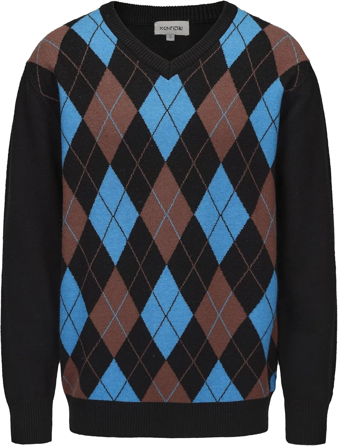 Men's Wool Blend Plaid Sweater V Neck Knitted Long Sleeve Argyle Pullover for Casual Or Dressy Wear