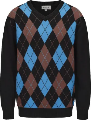 Men's Wool Blend Plaid Sweater V Neck Knitted Long Sleeve Argyle Pullover for Casual Or Dressy Wear