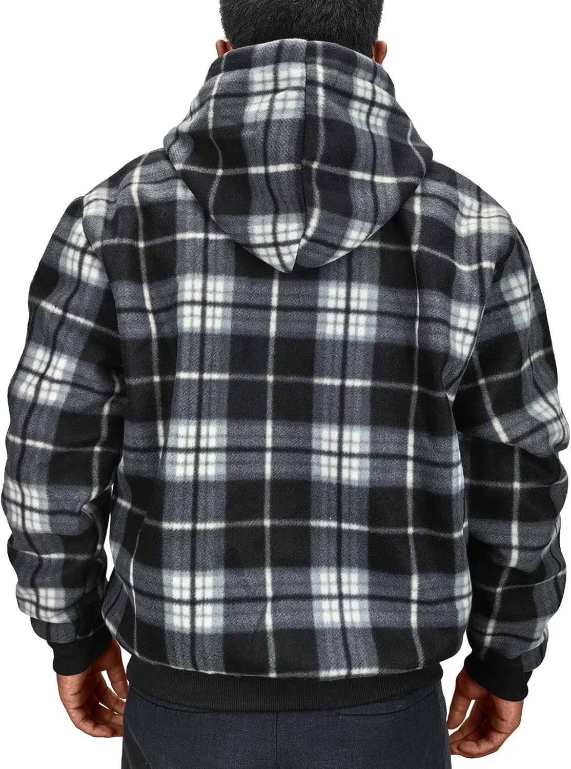 Men's Zip Up Fashion Hoodies Fleece Sherpa Lined Winter Warm Sweatshirt Plaid Flannel Hooded