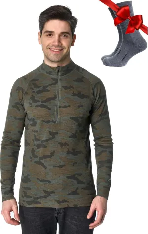 Merino Wool Base Layer Mens - Wool Half Zip Sweater Men - Merino Quarter Zip Sweater Lite, Midweight, Heavyweight and Socks