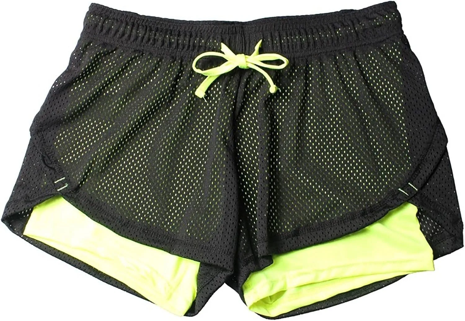 Mesh Double Layer Women's Workout Shorts Trendy Drawstring Elastic Waist Sports Short Summer Gym Yoga Exercise Pants