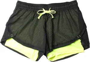Mesh Double Layer Women's Workout Shorts Trendy Drawstring Elastic Waist Sports Short Summer Gym Yoga Exercise Pants