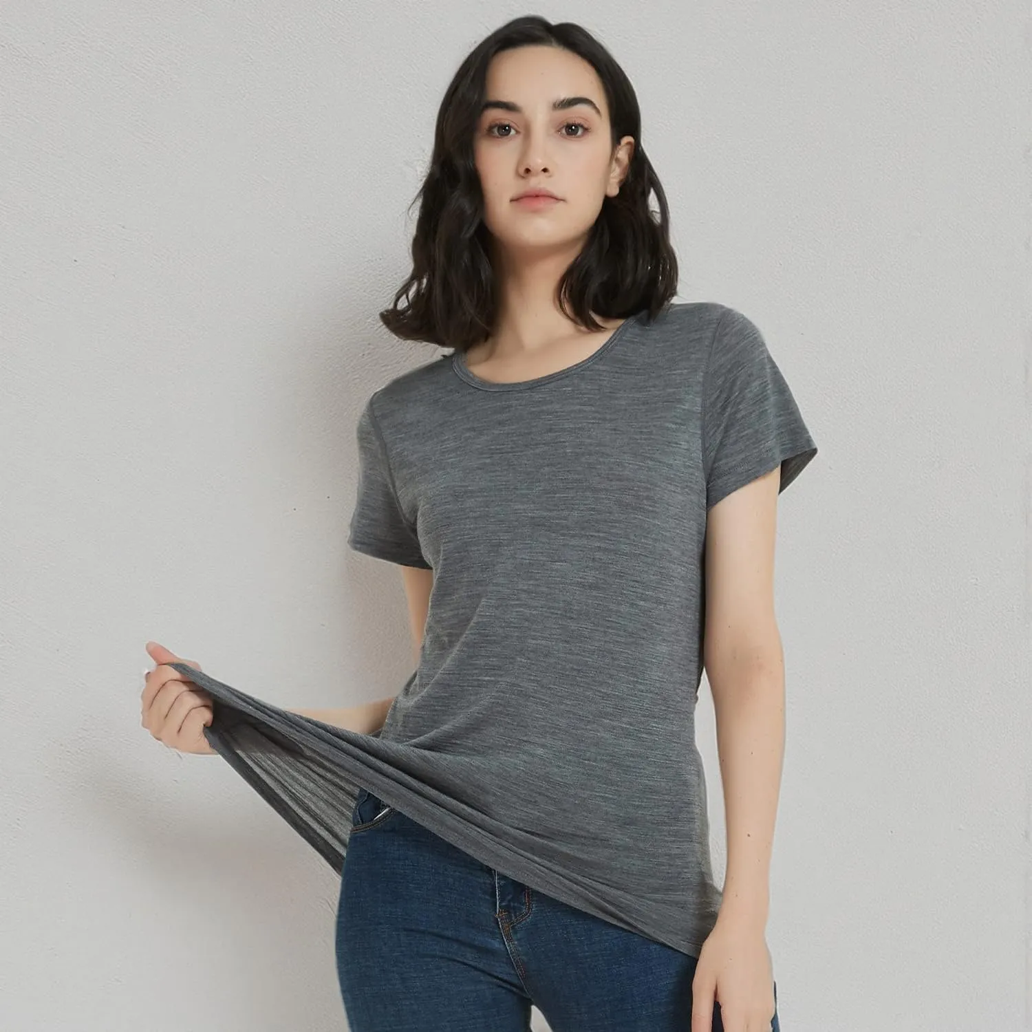METARINO 100% Merino Wool T-Shirt Women,Short Sleeve Lightweight Crew Neck Base Layer Tee Shirt for Travel,Hiking
