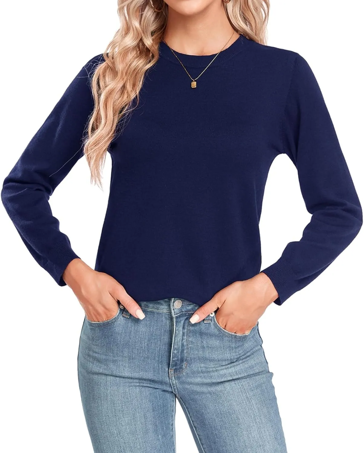 MINTLIMIT Women Lightweight Sweater Crew Neck Soft Knit Casual Basic Long Sleeve Pullover Fall Sweater Blouse Top
