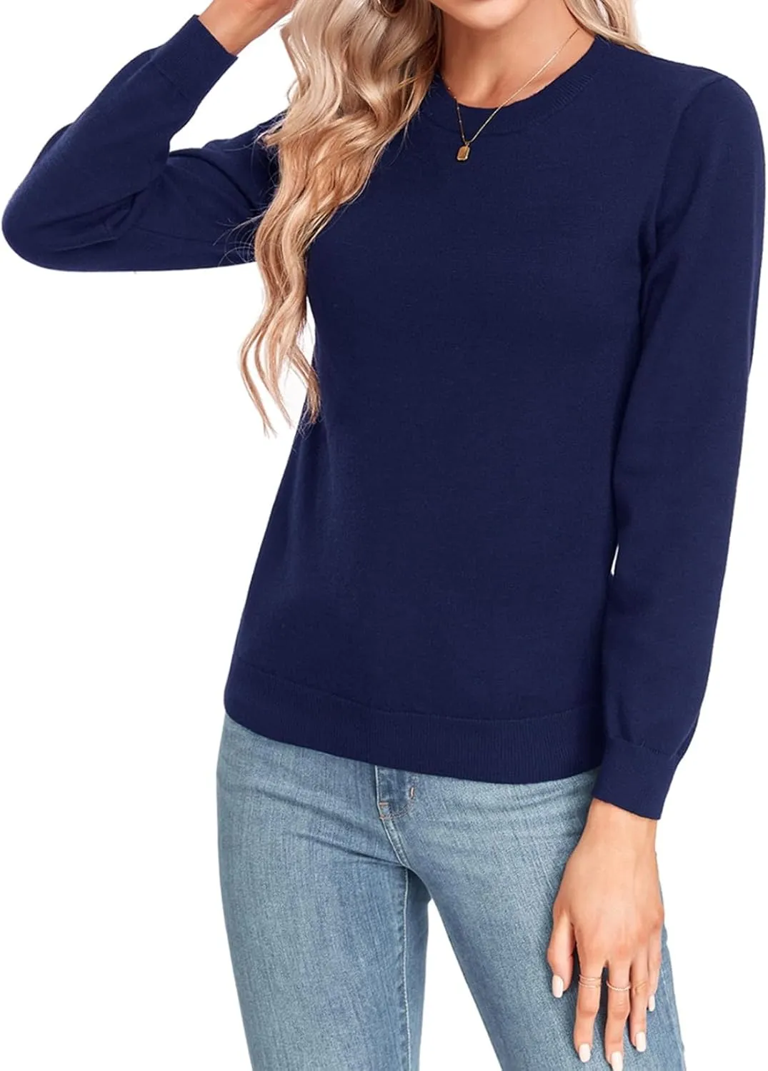 MINTLIMIT Women Lightweight Sweater Crew Neck Soft Knit Casual Basic Long Sleeve Pullover Fall Sweater Blouse Top